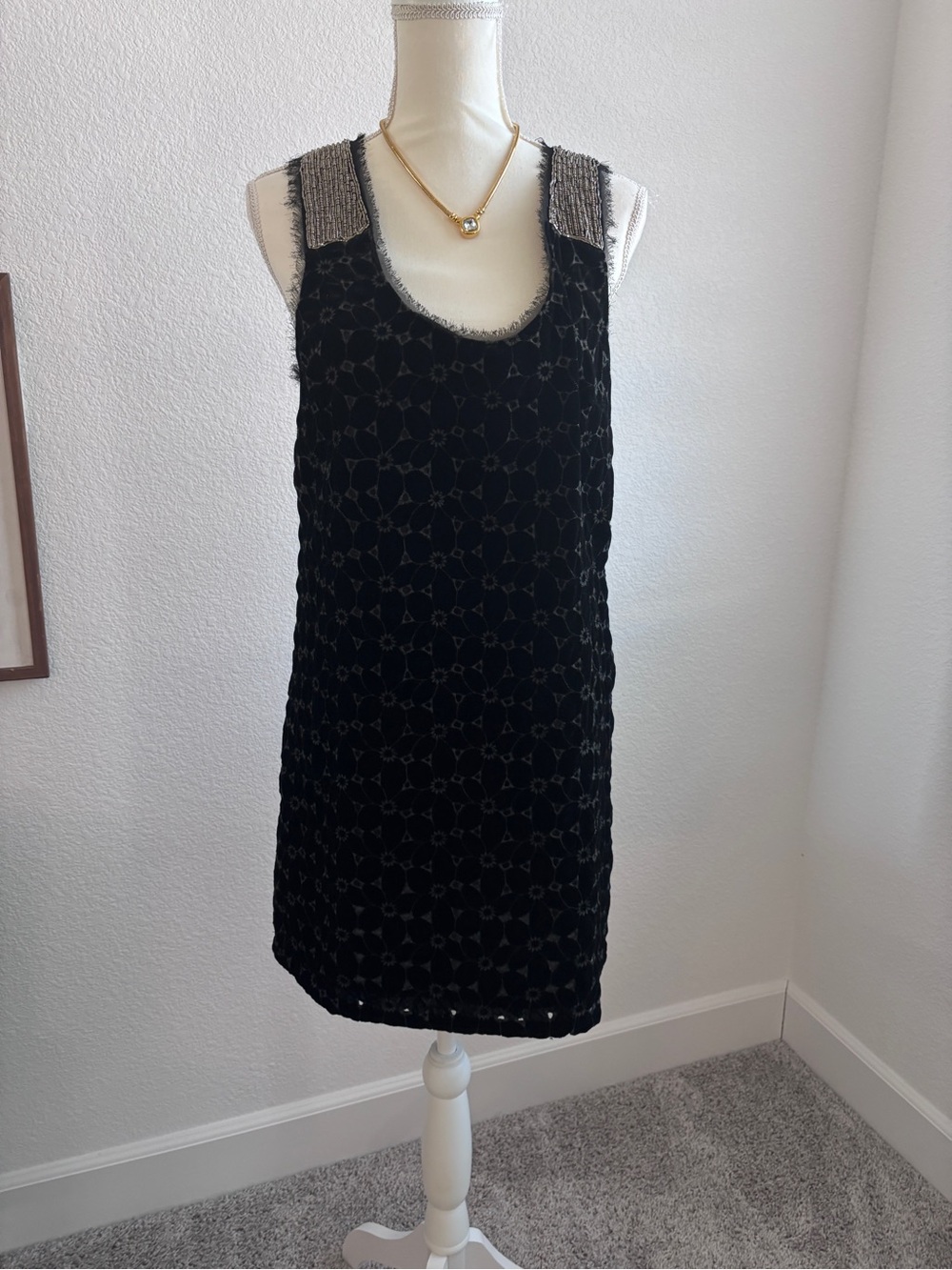 Free people Black Sleeveless Shift Dress with Fringed Straps